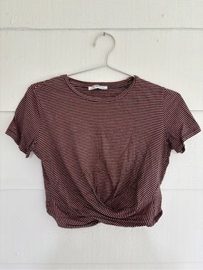 Zara Trafaluc Pink & Black Striped Twist Front Crop Top Small Fisherman Boho